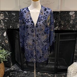 Blue Paisley Fringe Kimono